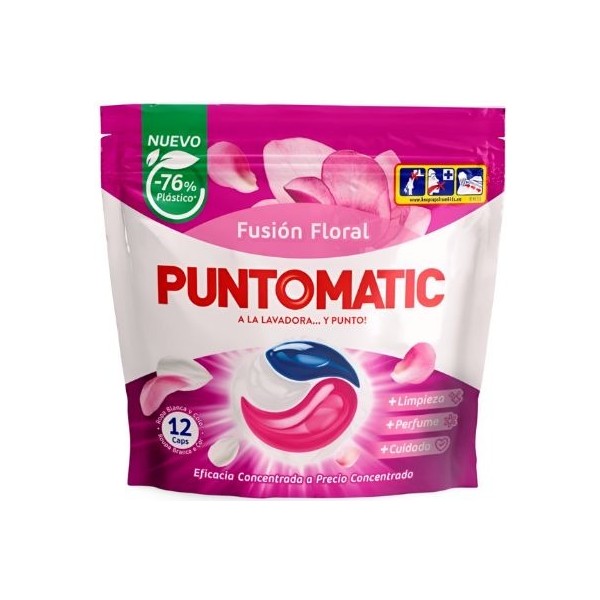 Puntomatic detergente ropa blanca y color fusión floral 12 caps.
